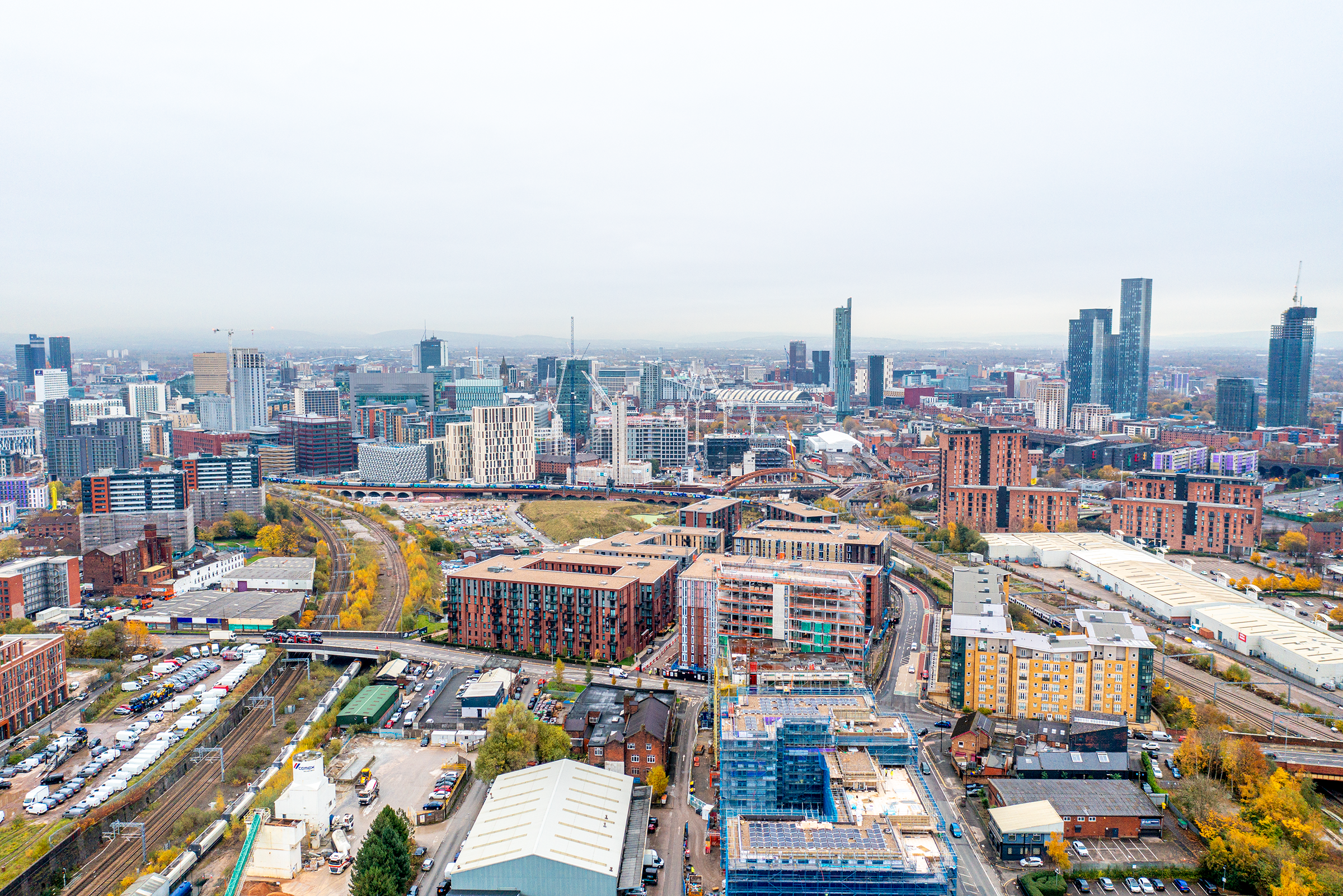 Manchester skyline, buildings and roads