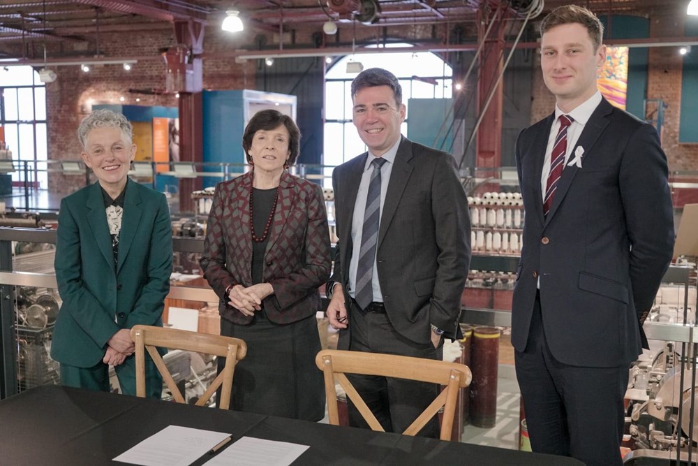 The Mayor of Greater Manchester, Andy Burnham and the Chair of the Science Museum Group, Dame Mary Archer, with Sean Fielding and Science and Industry Museum Director Sally Macdonald