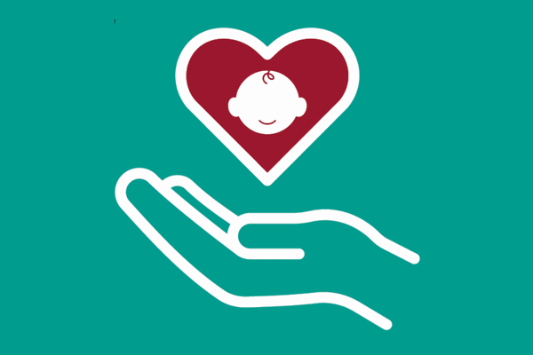 Graphic of a hand holding a heart with a baby inside