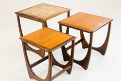 Three matching, mid century modern, wooden side tables