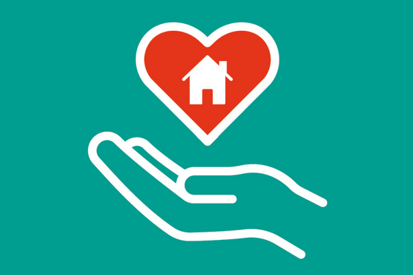 Graphic of a hand holding a heart with a house inside