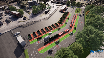 A CGI rendered image of the new recycling centre layout from an aerial view