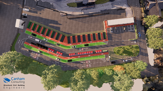 A CGI rendered image of the new recycling centre layout from an aerial view
