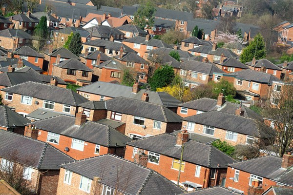 Aerial view of red brick housing estate