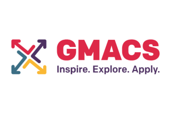 GMACS logo. GMACS in red bold text, with 4 coloured arrows logo to the left and Inspire. Explore. Apply. written underneath
