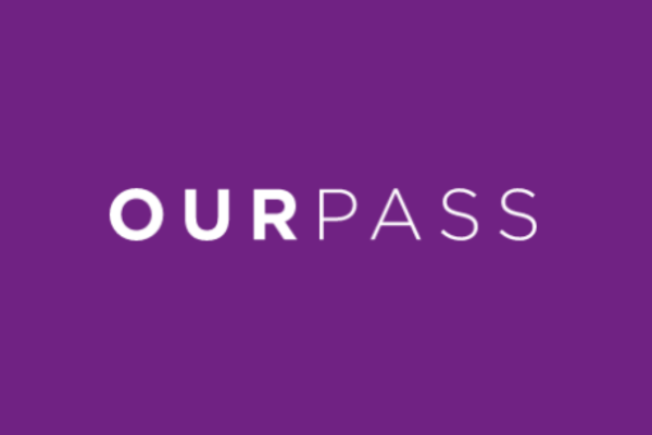 Our Pass in bold text against a purple background.