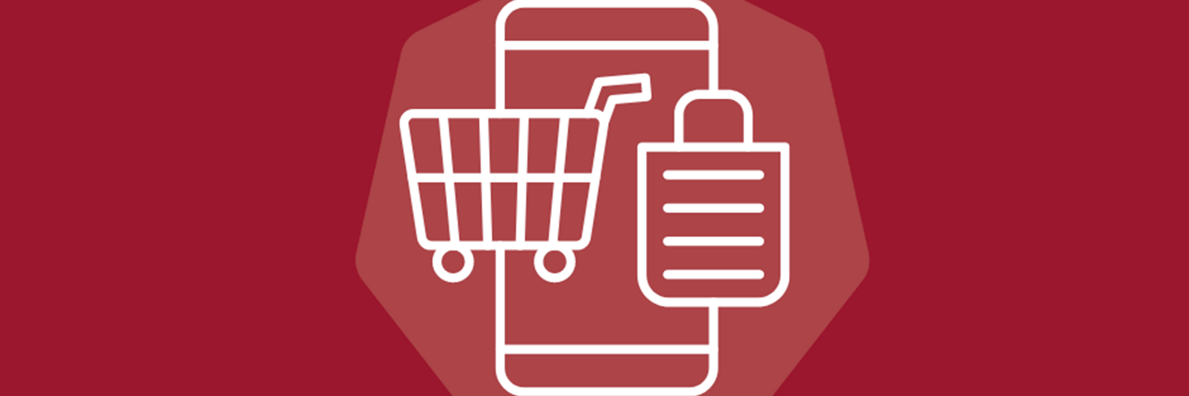 Icon of shopping trolly, mobile and clipboard