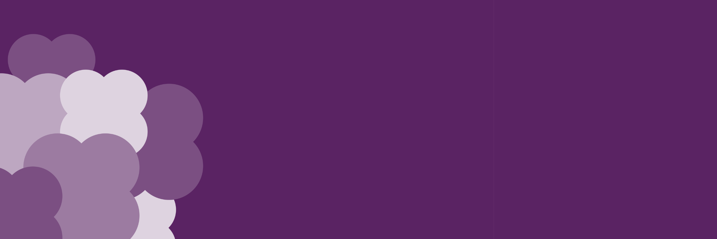 Safer Stronger portfolio banner - purple with differently shaded clover shapes.