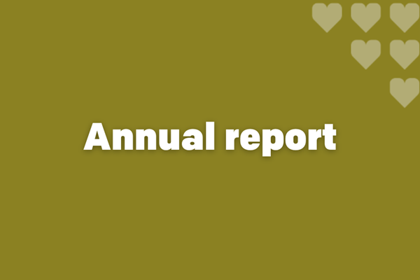 Green background with graphic text, 'annual report.'